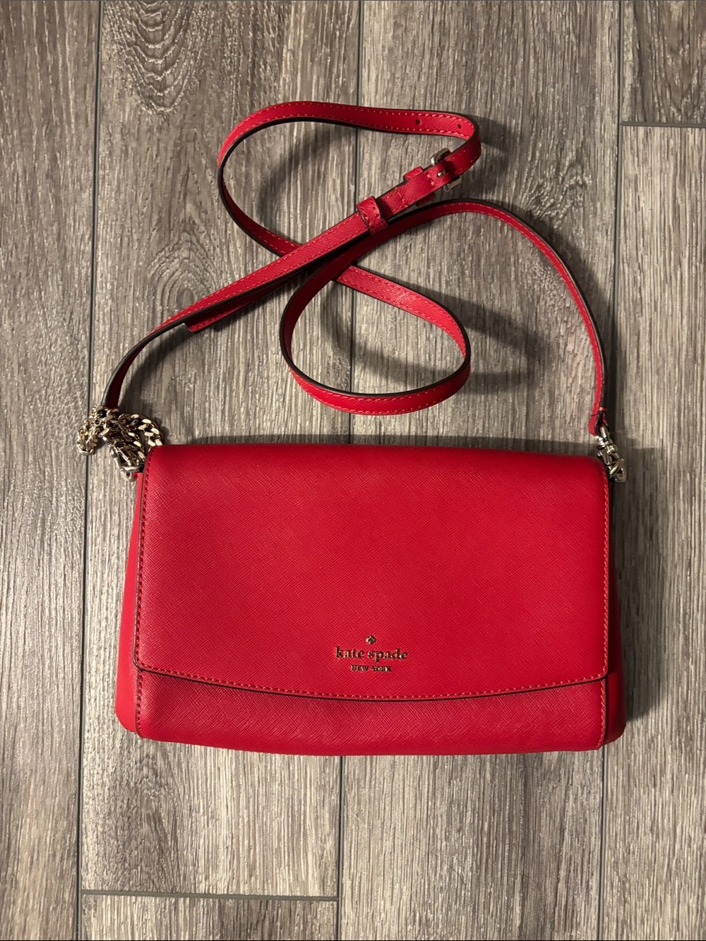 kate spade Red Saffiano Leather Crossbody with Gold Chain